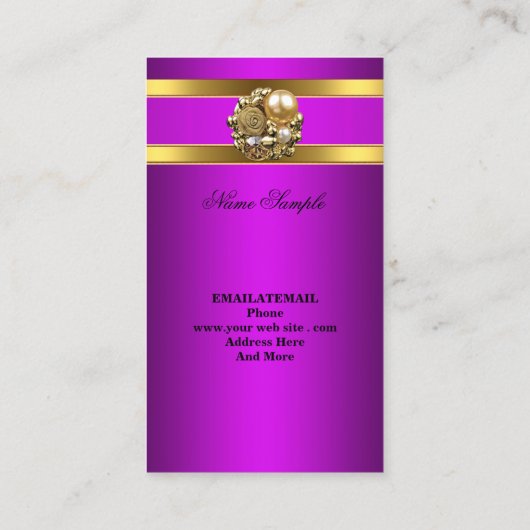 ビジネスエレガント紫マゼンタ金ゴールドダマスクジュエル 名刺 (裏面)
