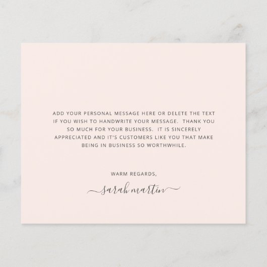 ビジネスエレガント赤面ピンクバジェットサンキューカード (裏面)