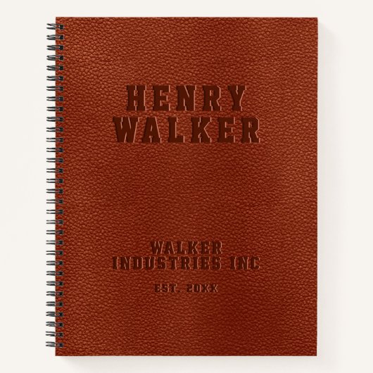 ビジネスエンボスパーソナライズされたブラウンビーガン革 ノートブック (正面)