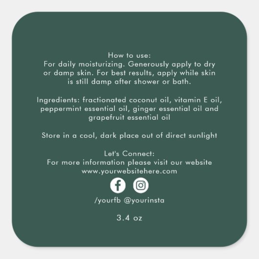 ビジネスオーガニック美しい製品の原料グリーン スクエアシール (正面)