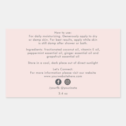 ビジネスオーガニック美しい製品の原料ピンク 長方形シール (正面)