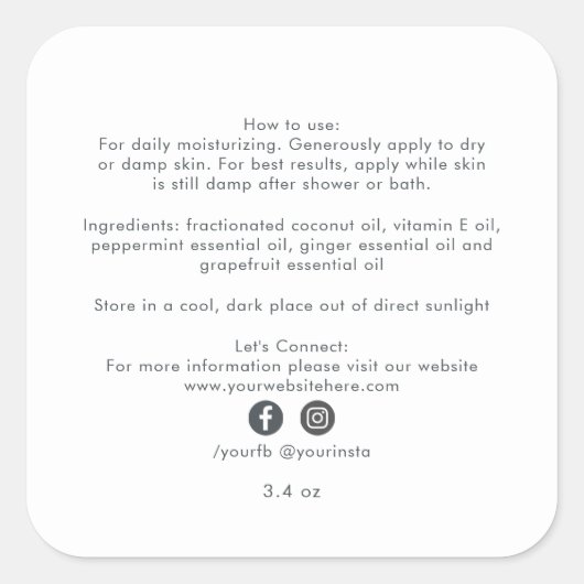 ビジネスオーガニック美しい製品の原材料ホワイト スクエアシール (正面)