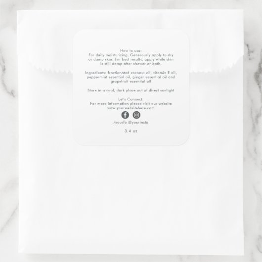 ビジネスオーガニック美しい製品の原材料ホワイト スクエアシール (バッグ)