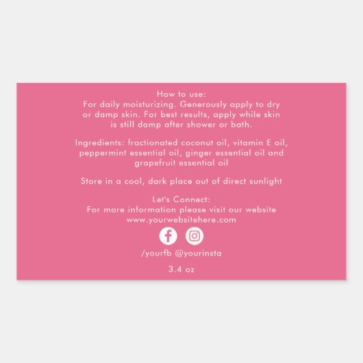 ビジネスオーガニック製品素材ホットピンク 長方形シール (正面)