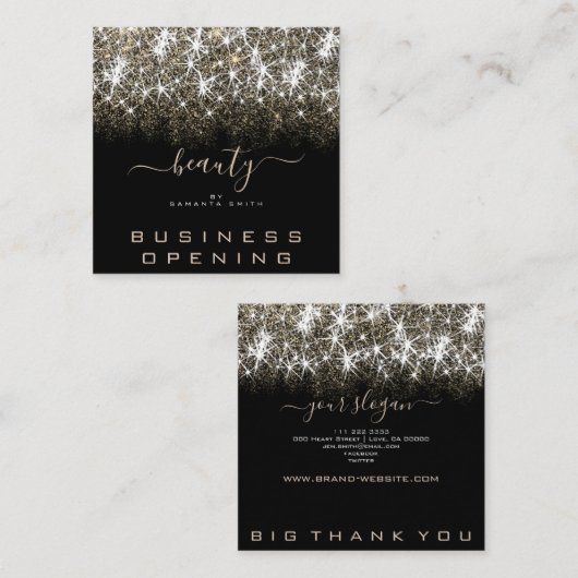 ビジネスオープンゴールデングリッタープロフェッショナルイベント スクエア名刺 (正面/裏面)