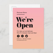 ビジネスオープン標識ピンクオレンジ色サンセットグラデーション 案内ポストカード (正面/裏面)