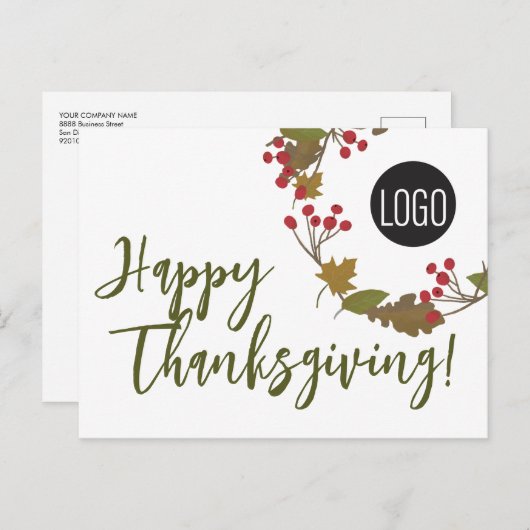 ビジネスカスタムから幸せな感謝祭のロゴマーク シーズンポストカード (正面/裏面)