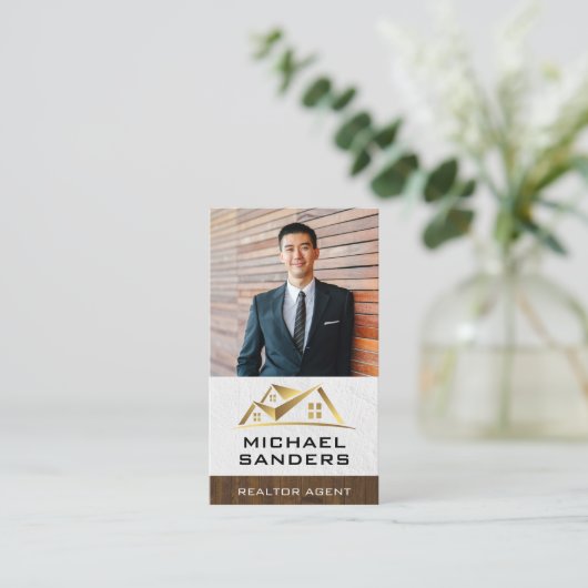 ビジネスカスタムの写真 | 金ゴールド実在ロゴ 名刺 (スタンド正面)