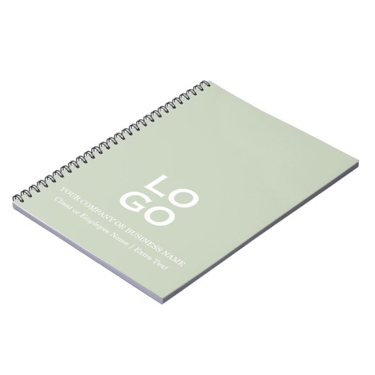 ビジネスカスタムまたは会社のロゴとタイトルSage Green ノートブック (左側)