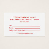 ビジネスカスタムギフトカードクリスマスエド。 (裏面)