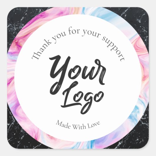 ビジネスカスタムレーベル黒と着色可能な大理石 スクエアシール (正面)