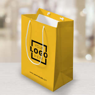 ビジネスカスタムロゴのプロモーションイエローショッピング ミディアムペーパーバッグ