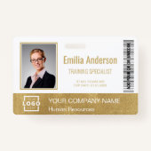 ビジネスカスタムロゴバーコード社員の写真金ゴールド バッジ (正面)