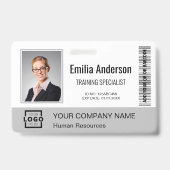 ビジネスカスタムロゴバーコード社員フォトグレー バッジ (正面)