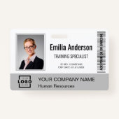 ビジネスカスタムロゴバーコード社員フォトグレー バッジ (正面)