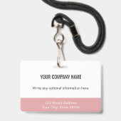 ビジネスカスタムロゴバーコード社員フォトピンク バッジ (裏面（ネックストラップ付）)