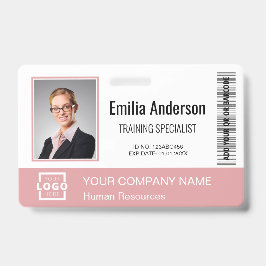 ビジネスカスタムロゴバーコード社員フォトピンク バッジ
