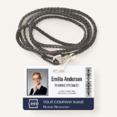 ビジネスカスタムロゴバーコード社員フォトブルー バッジ (正面ランヤード)