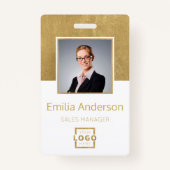 ビジネスカスタムロゴ金ゴールドバーコード従業員の写真 バッジ (正面)