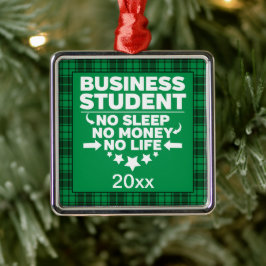 ビジネスカレッジ学生グリーンプレイドクリスマス メタルオーナメント