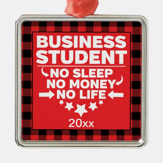ビジネスカレッジ学生赤い格子縞のクリスマス メタルオーナメント (正面)