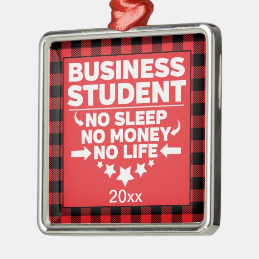 ビジネスカレッジ学生赤い格子縞のクリスマス メタルオーナメント (左)