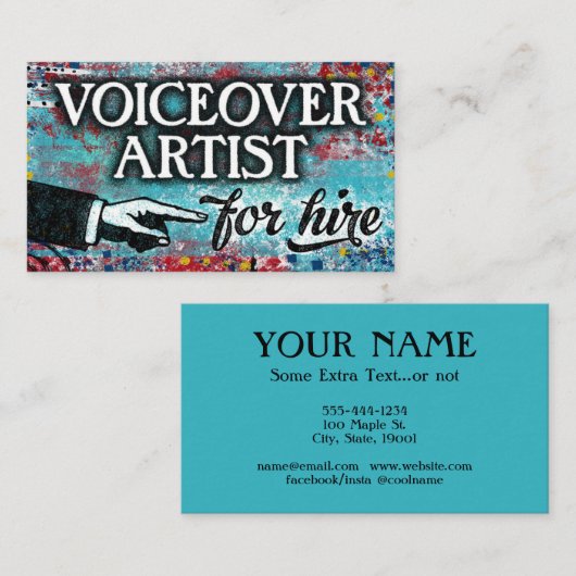 ビジネスカードを採用するボイスオーバーのアーティスト – 青 名刺 (正面/裏面)