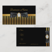 ビジネスカードダイヤモンド金ゴールドブラックストライプボウ 名刺 (正面/裏面)