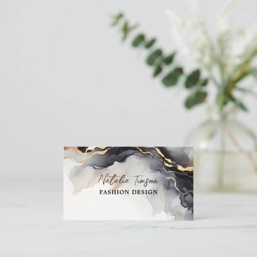 ビジネスカードラグジュアリーブラック金ゴールドマーブル 名刺 (スタンド正面)