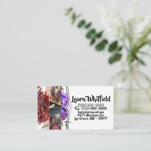 ビジネスカードラベンダーハイビスカスオンホワイト 名刺 (スタンド正面)