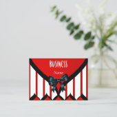 ビジネスカーモダンドブラックレッド白ストライプボウ 名刺 (スタンド正面)