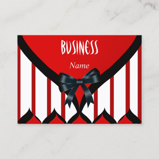 ビジネスカーモダンドブラックレッド白ストライプボウ 名刺 (正面)