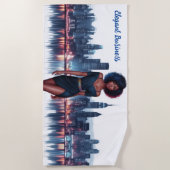 ビジネスガールアフリカファッションラブリー夕べ都市 ビーチタオル (正面)