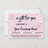 ビジネスギフト証明書シンプルな社会爪、 ネイルピンク (正面)