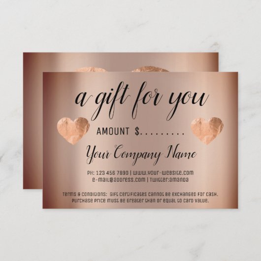 ビジネスギフト証明書シンプル銅バラハート (正面/裏面)