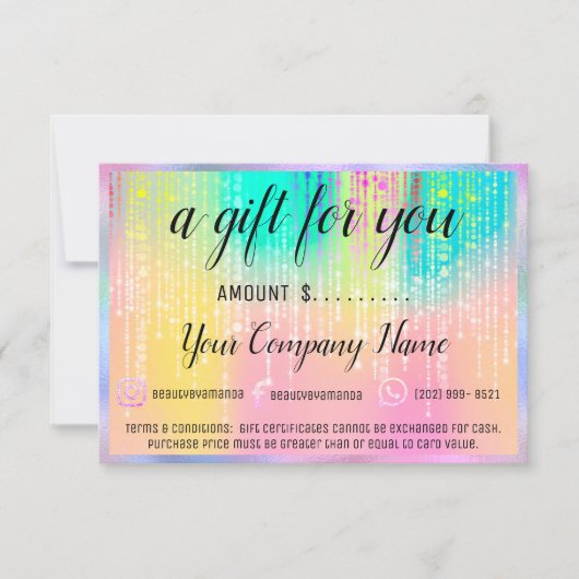 ビジネスギフト証明書ホログラフィックユニコーン雨 (正面)