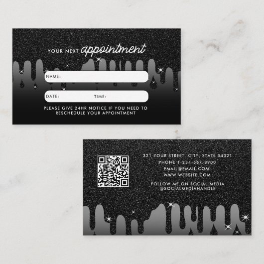 ビジネスクライアントアポイントメントカードブラックグリッター 名刺 (正面/裏面)