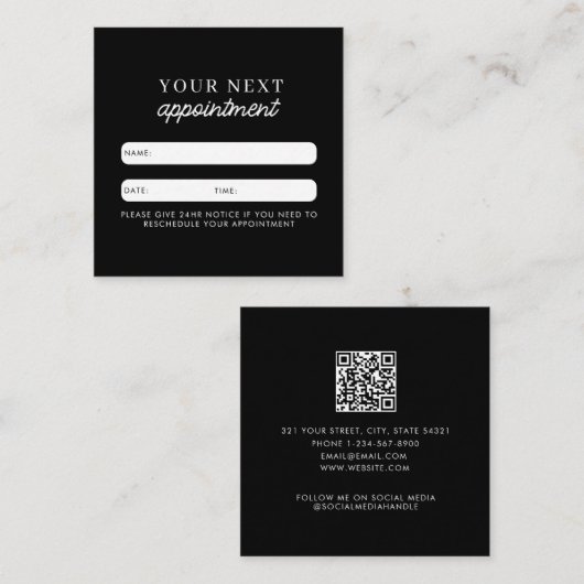 ビジネスクライアントアポイントメントカードQRコードシンプル スクエア名刺 (正面/裏面)