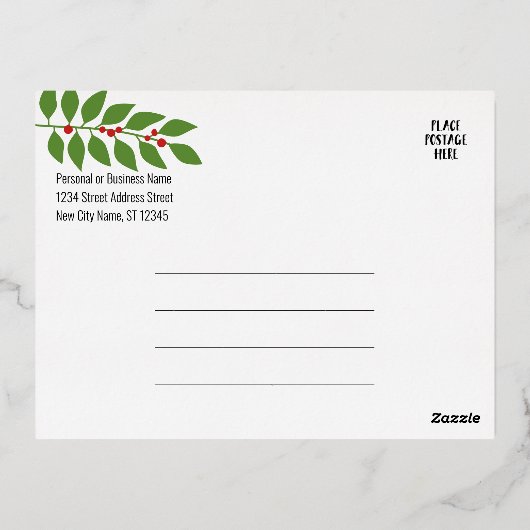 ビジネスクリスマスグリーティングメリーネイビーリーフ金ゴールド 箔シーズンポストカード (裏面)