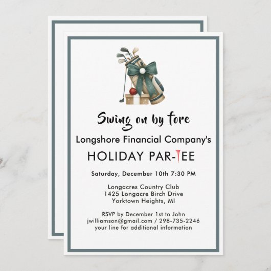 ビジネスクリスマスゴルフテーマパーティーパー・ティー 招待状 (正面/裏面)