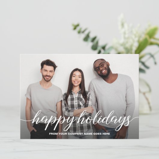 ビジネスクリスマスチーム写真ハッピーホリデー シーズンカード (スタンド正面)