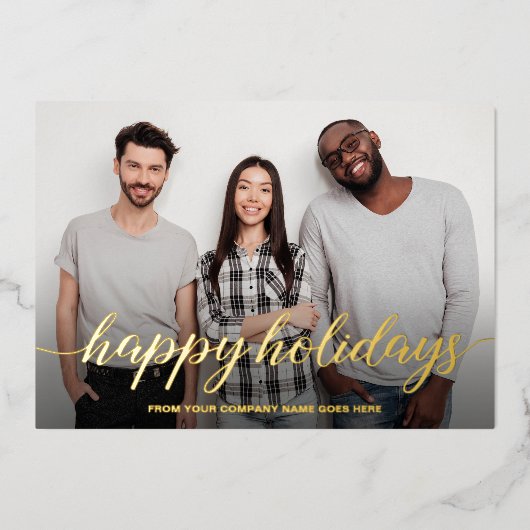 ビジネスクリスマスチーム写真ハッピーホリデー 箔シーズンカード (正面)