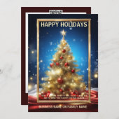 ビジネスクリスマスツリー金ゴールド赤い青の写真qr シーズンカード (正面/裏面)