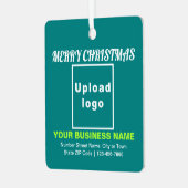 ビジネスクリスマスティール（緑がかった色）グリーンスクエア メタルオーナメント (正面左)