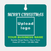 ビジネスクリスマスティール（緑がかった色）グリーンスクエア メタルオーナメント (裏面)