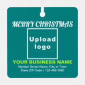 ビジネスクリスマスティール（緑がかった色）グリーンスクエア メタルオーナメント (正面)