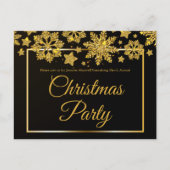 ビジネスクリスマスパーティーブラック金ゴールドスノーフレーク インビテーションポストカード (正面)