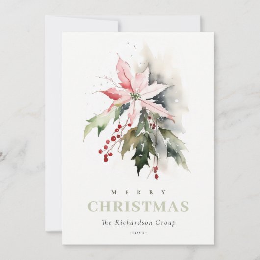 ビジネスクリスマスベリーポインセチア企業のロゴ シーズンカード (正面)