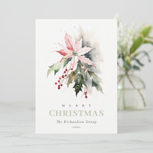 ビジネスクリスマスベリーポインセチア企業のロゴ シーズンカード (スタンド正面)