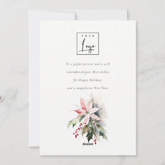 ビジネスクリスマスベリーポインセチア企業のロゴ シーズンカード (裏面)